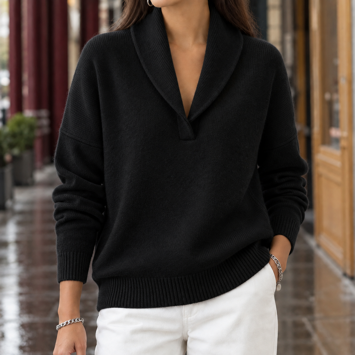 Kara Shawl Collar Sweater - Black