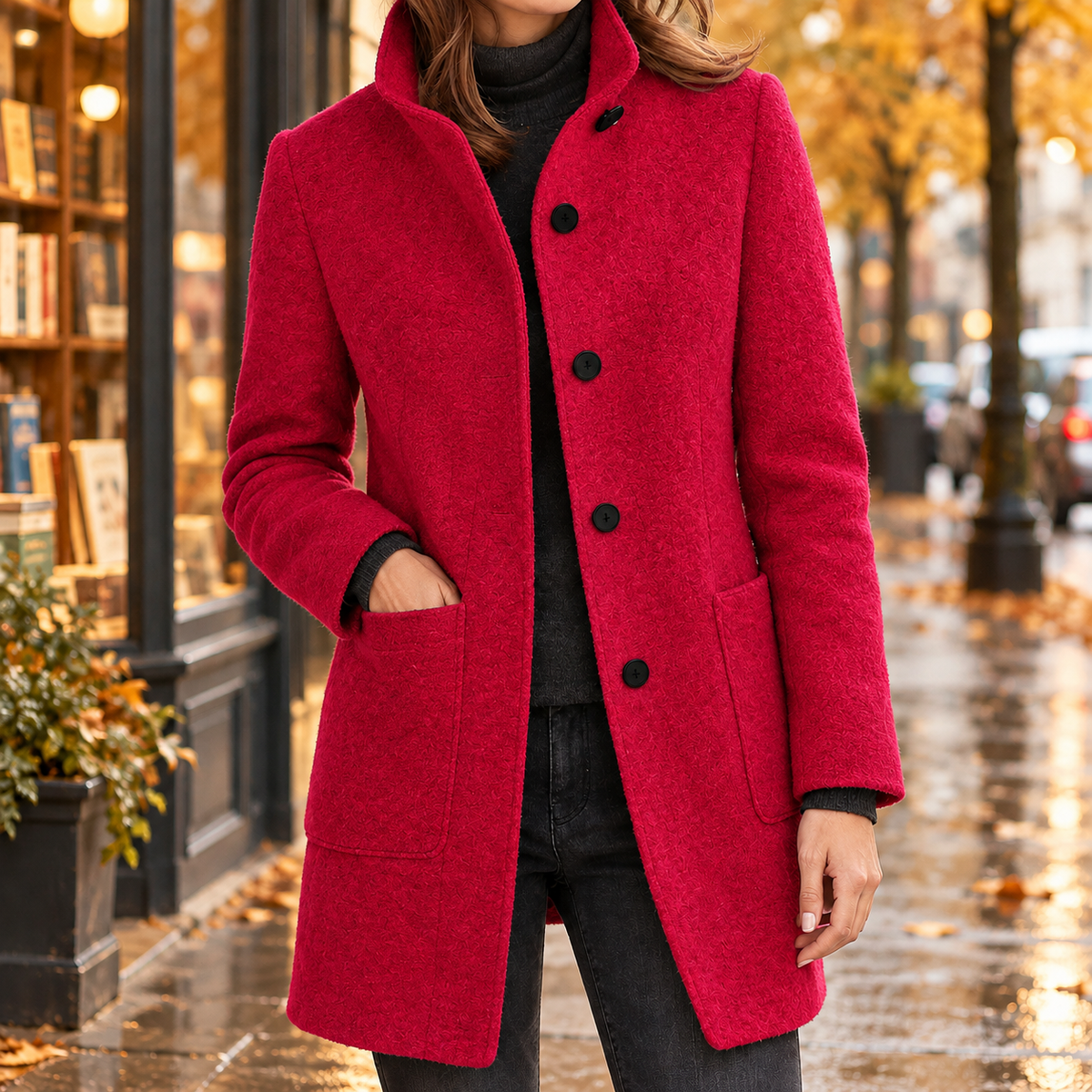 Penelope-Rae Stand Collar Jacket - Red