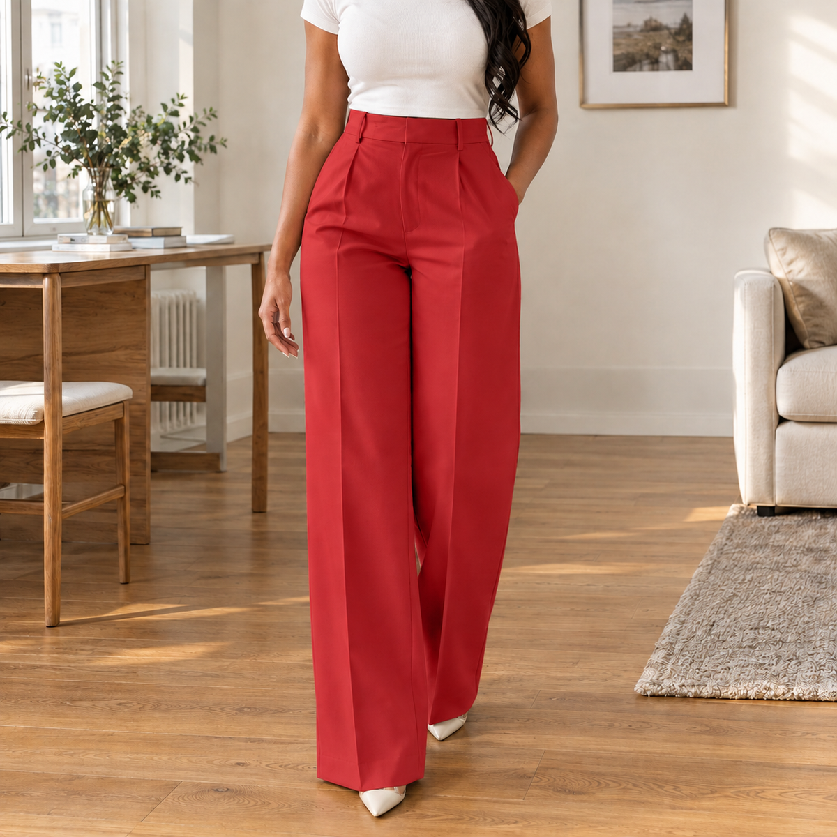 Grace-Jane Wide-Leg Pants - Red
