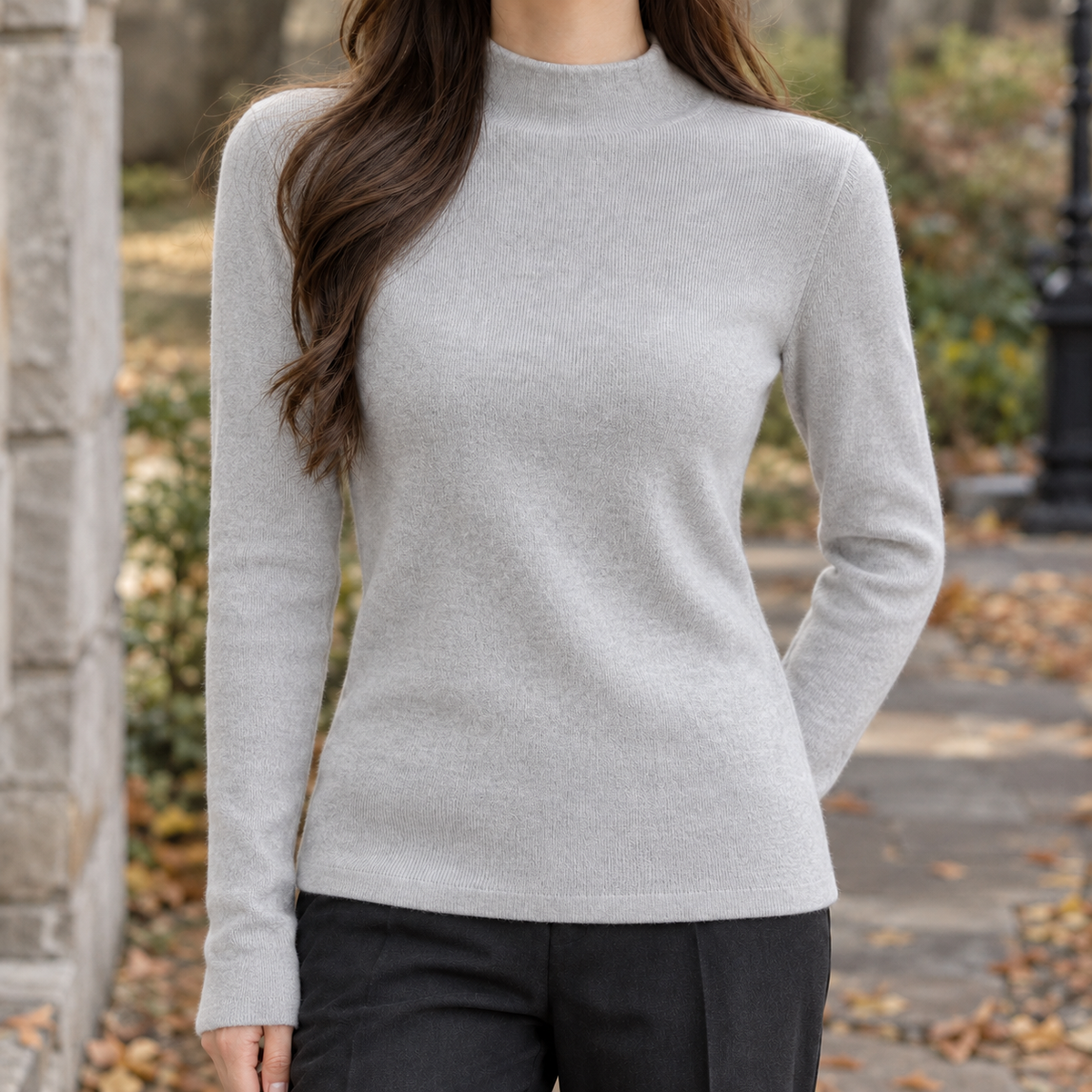Ariana-Jane Mock Neck Sweater - Light Gray