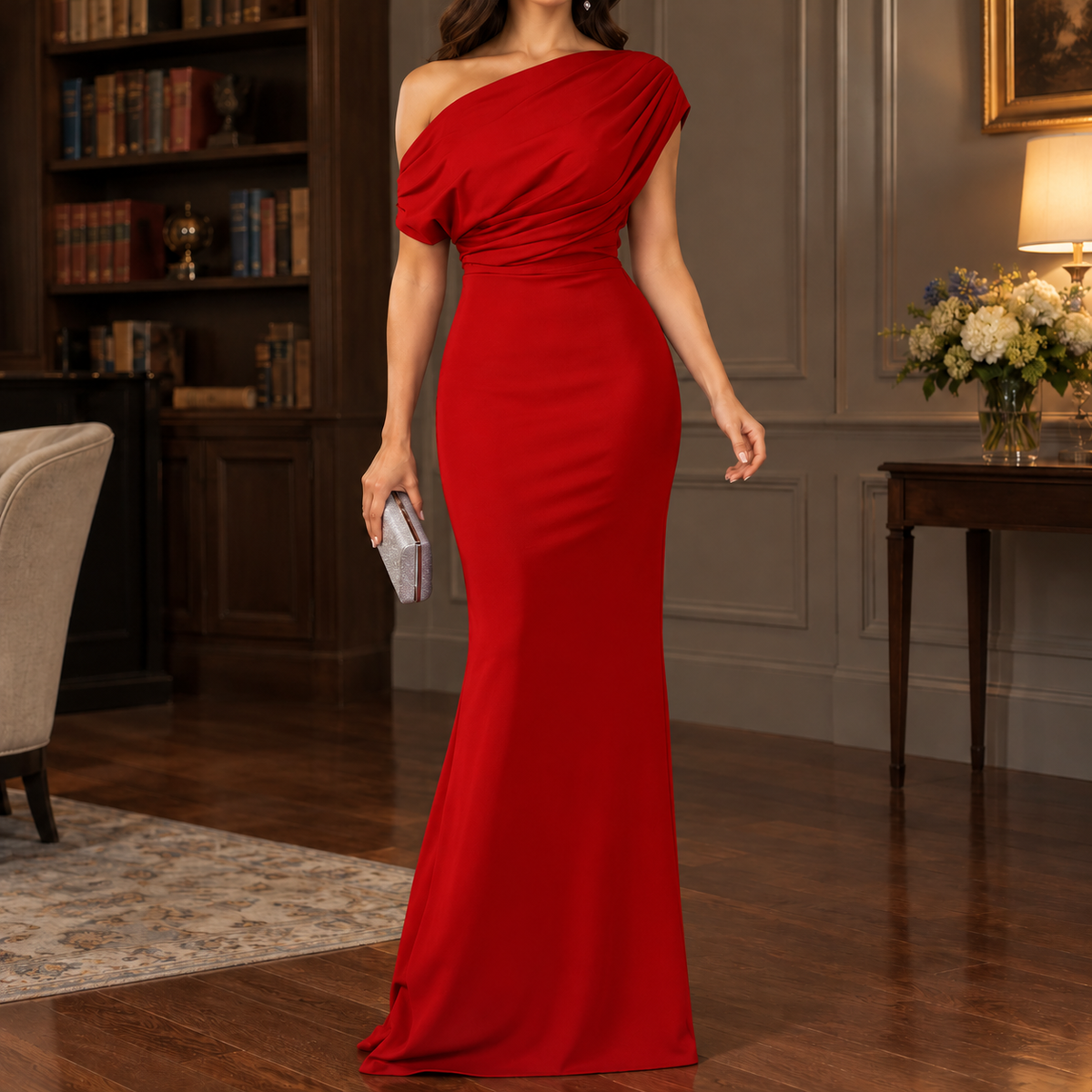 Esther Asymmetric Maxi Dress - Red