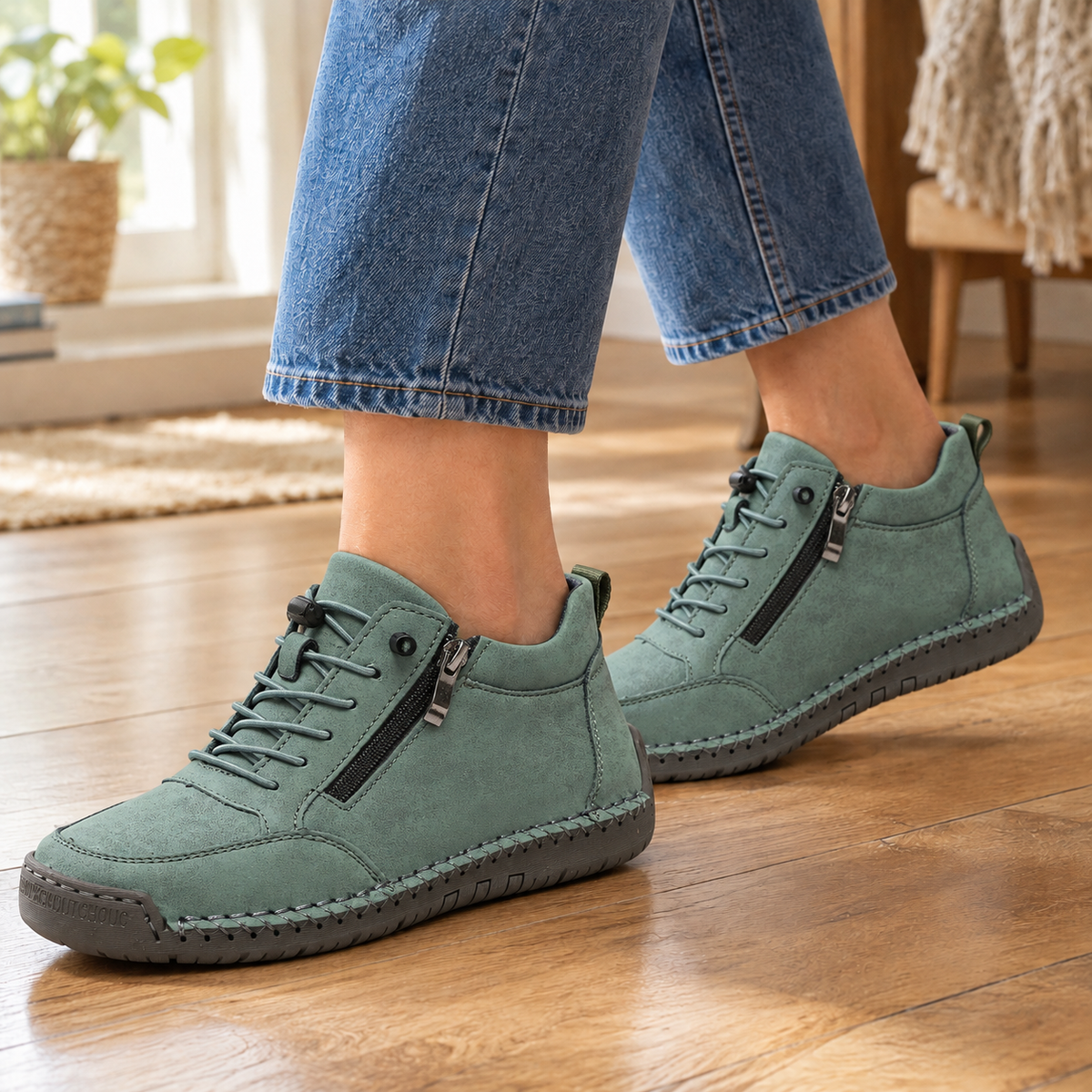 Savelli Hand-Stitched Sneakers - Sage Green