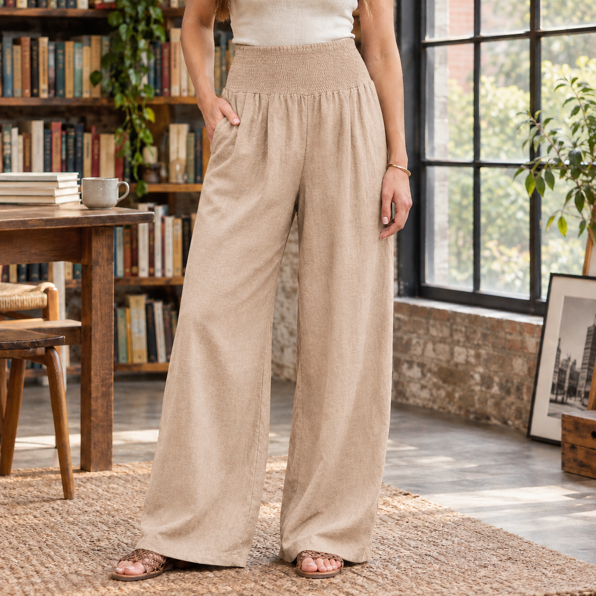 Manon Wide Leg Pants - Skin