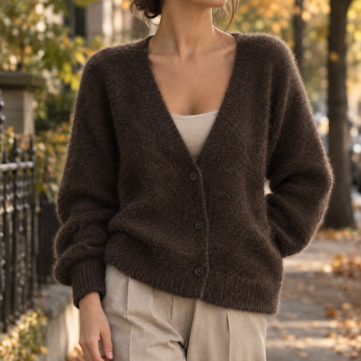 Fabienne V-Neck Cardigan - Dark Brown
