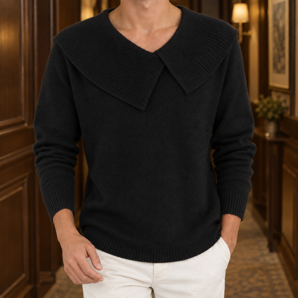 Vincent Wide Collar Sweater - Black