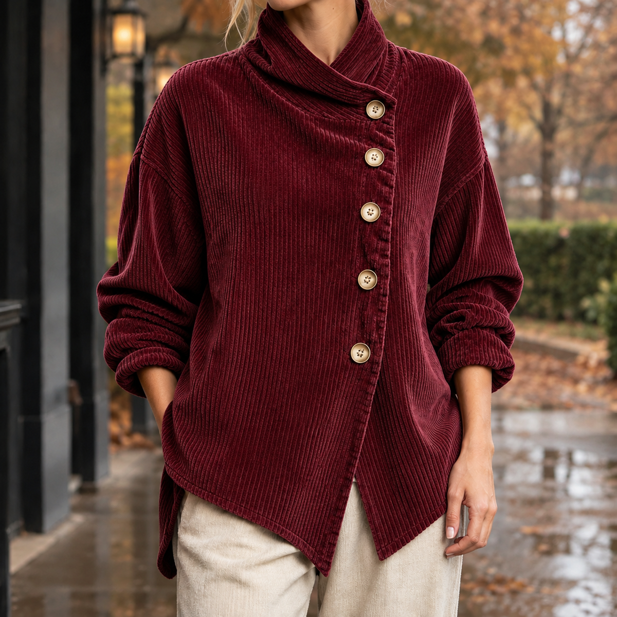 Constance Corduroy Jacket - Wine Red