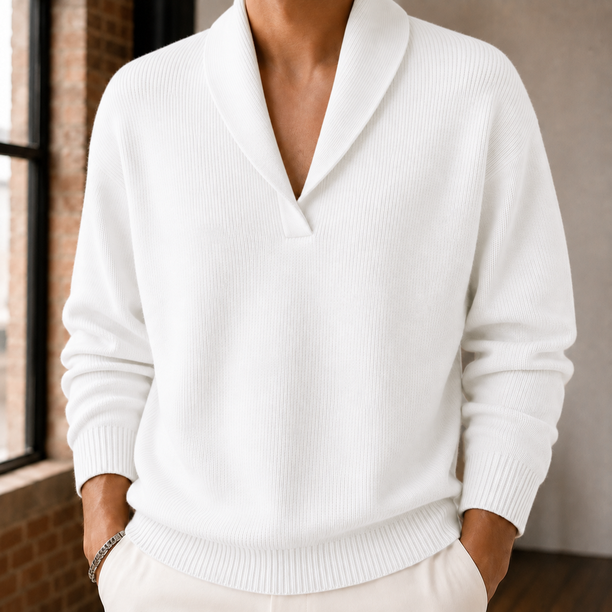 Florian V-Neck Sweater - White